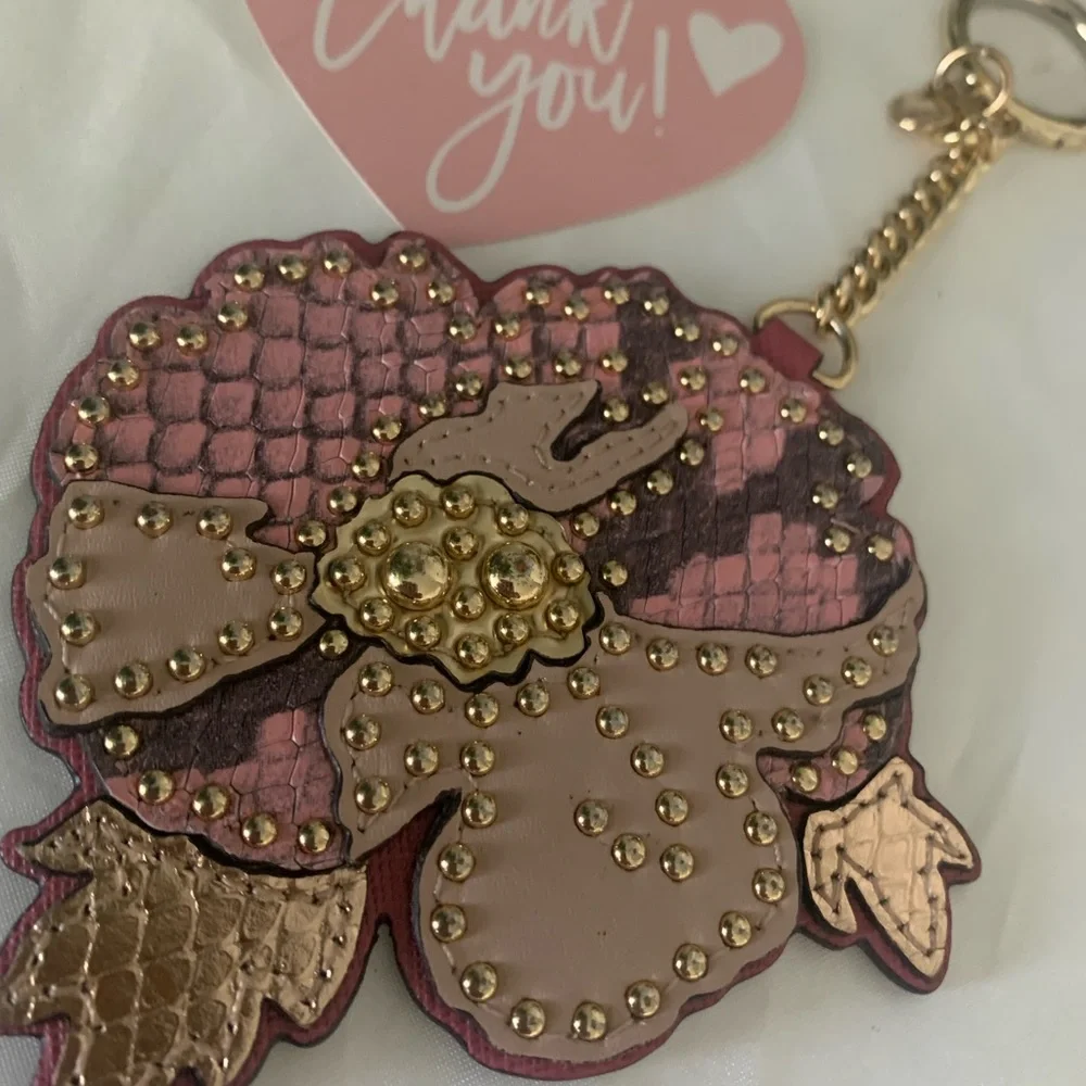 Michael Kors Studded Floral Pink and Gold Keychain